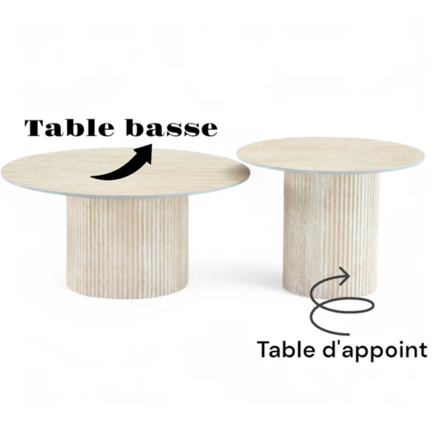 Table basse Plateau marbre en Céramique et Piètement Travertin