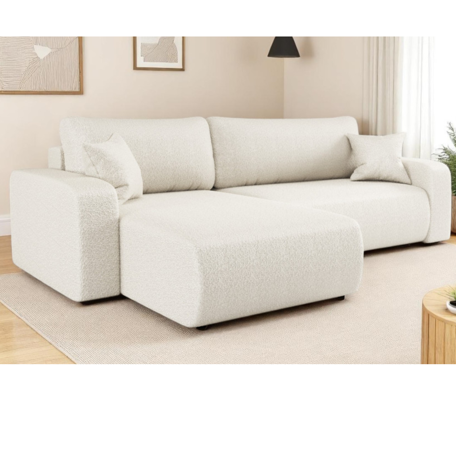 Canapé d'angle max réversible et convertible 5 places en tissu bouclette