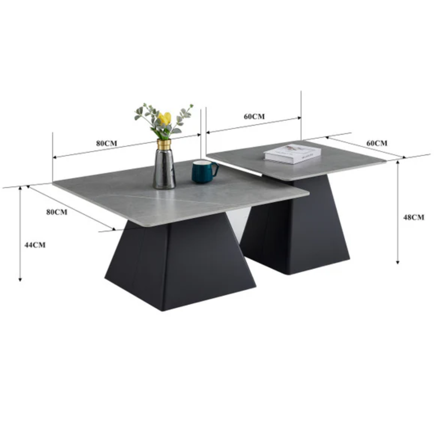 Table basse Flora en céramique marbre blanc ou gris, piétement acier