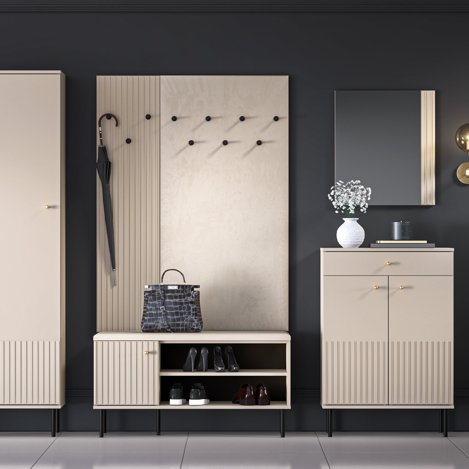 Cintre  Cachemire, MDF Fraisé, 3 Supports Noirs pour Vêtements d'Extérieur