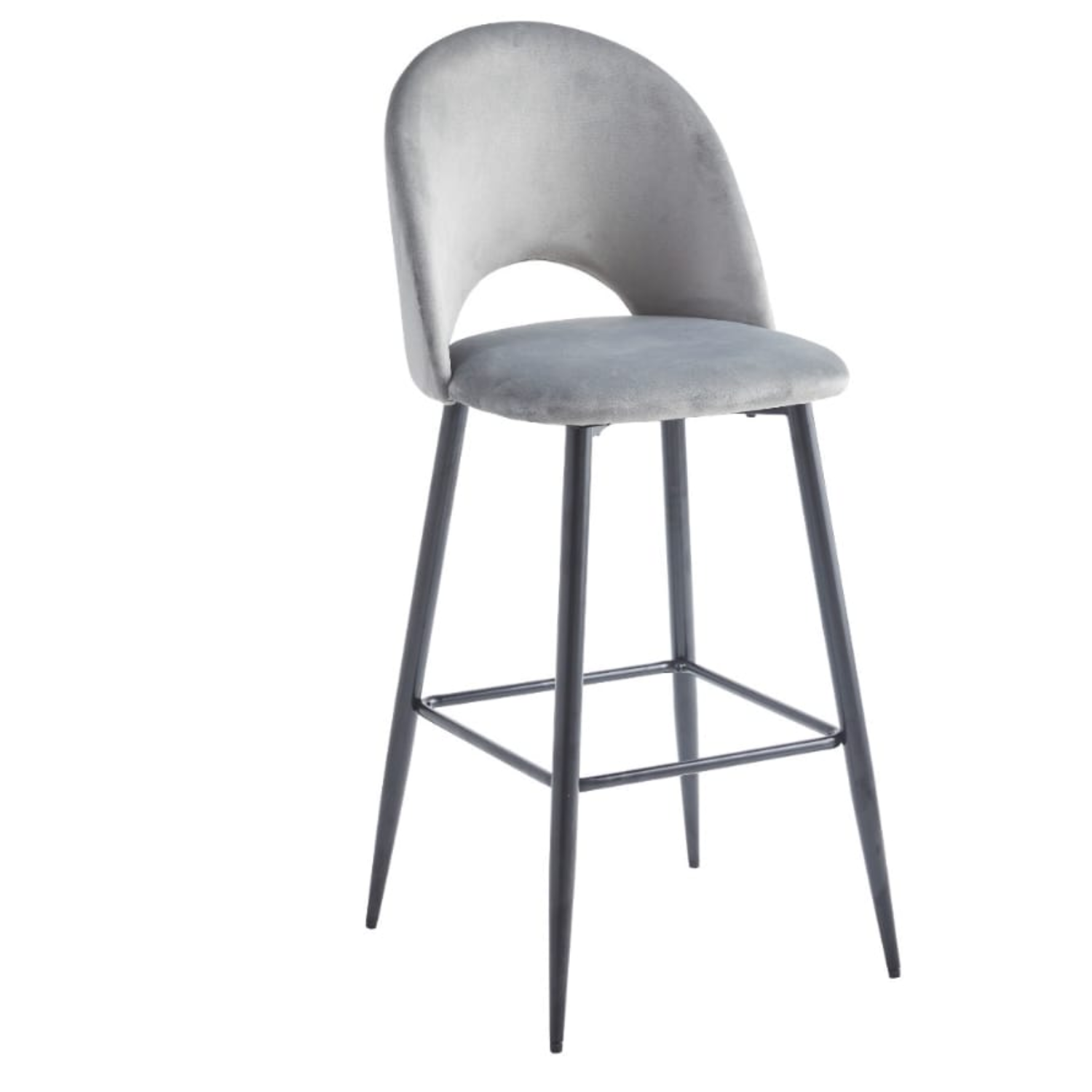 Chaise de bar en velours avec piètement doré, argenté ou noir – L45 x P45 x H112 cm