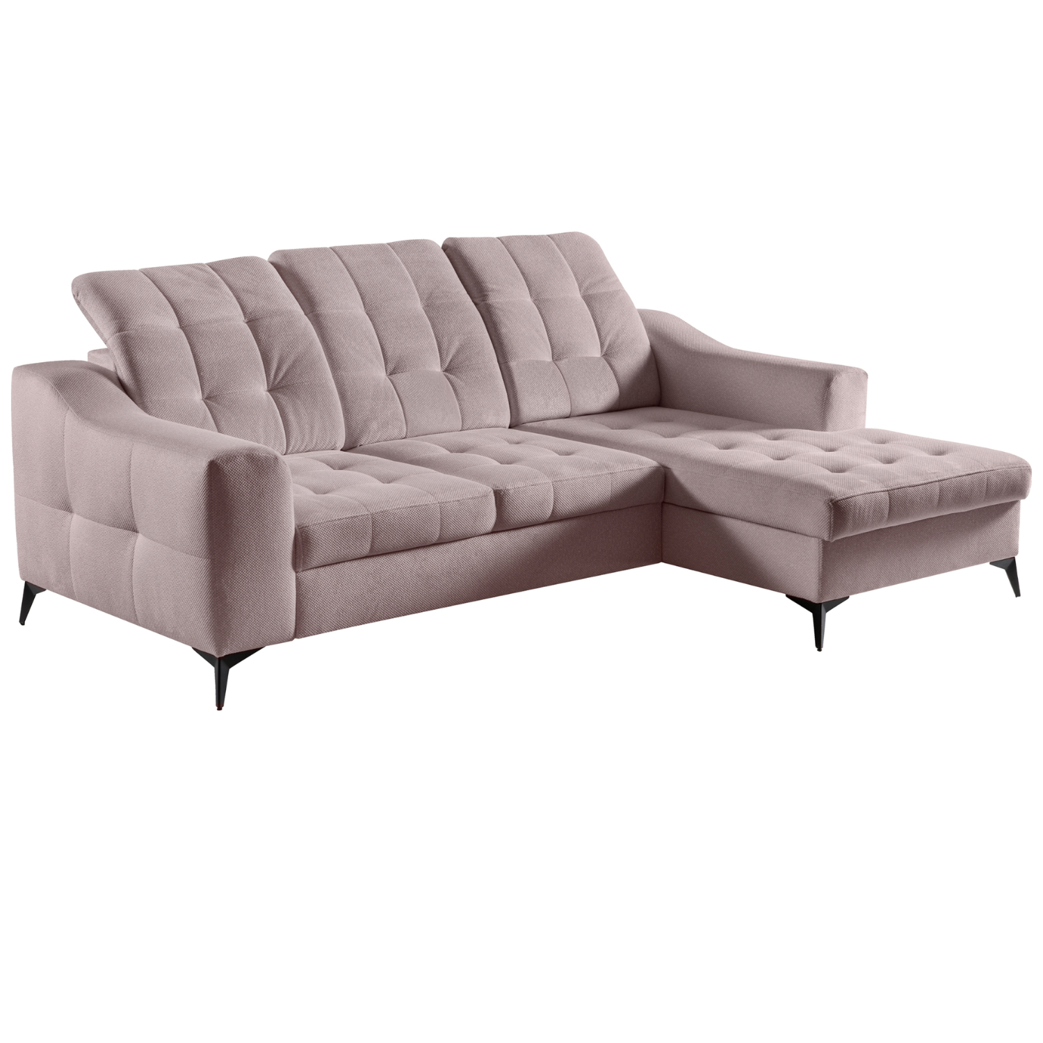 Canapé d’angle convertible en tissu avec  appuis-tête réglables ,coffre et couchage 200x136 cm