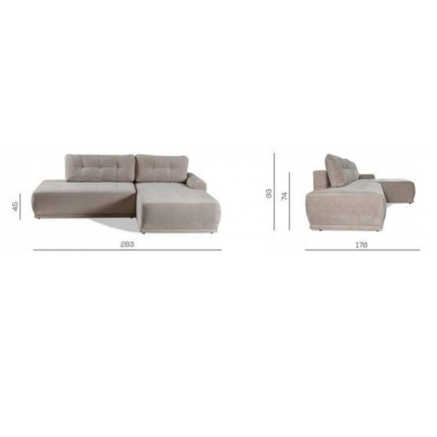 Canapé d’angle droit extensible avec rangement – 283 cm – Beige clair