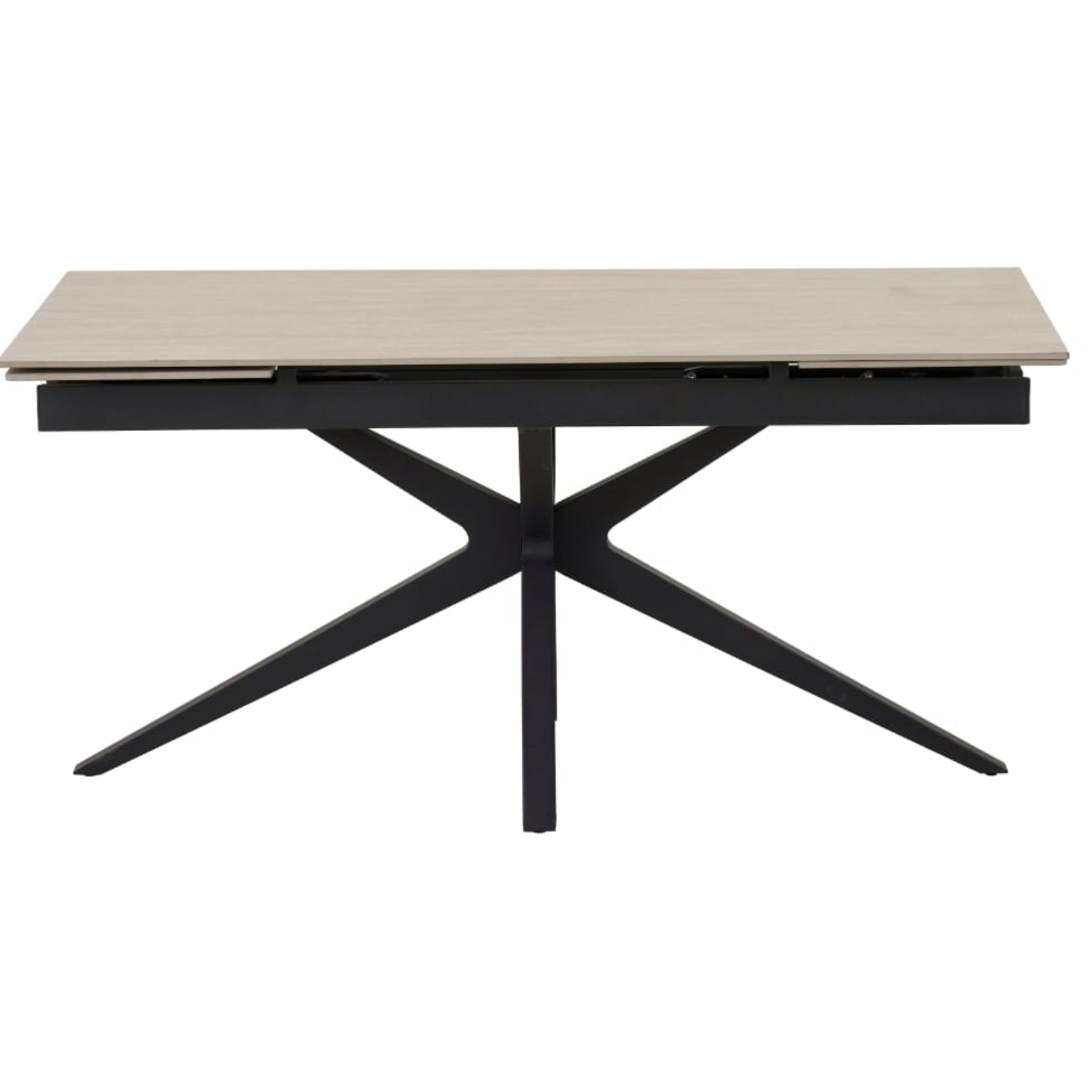 Table à manger extensible – Plateau céramique travertin mat ou blanc – Pied métal noir – 160/240x90x76 cm