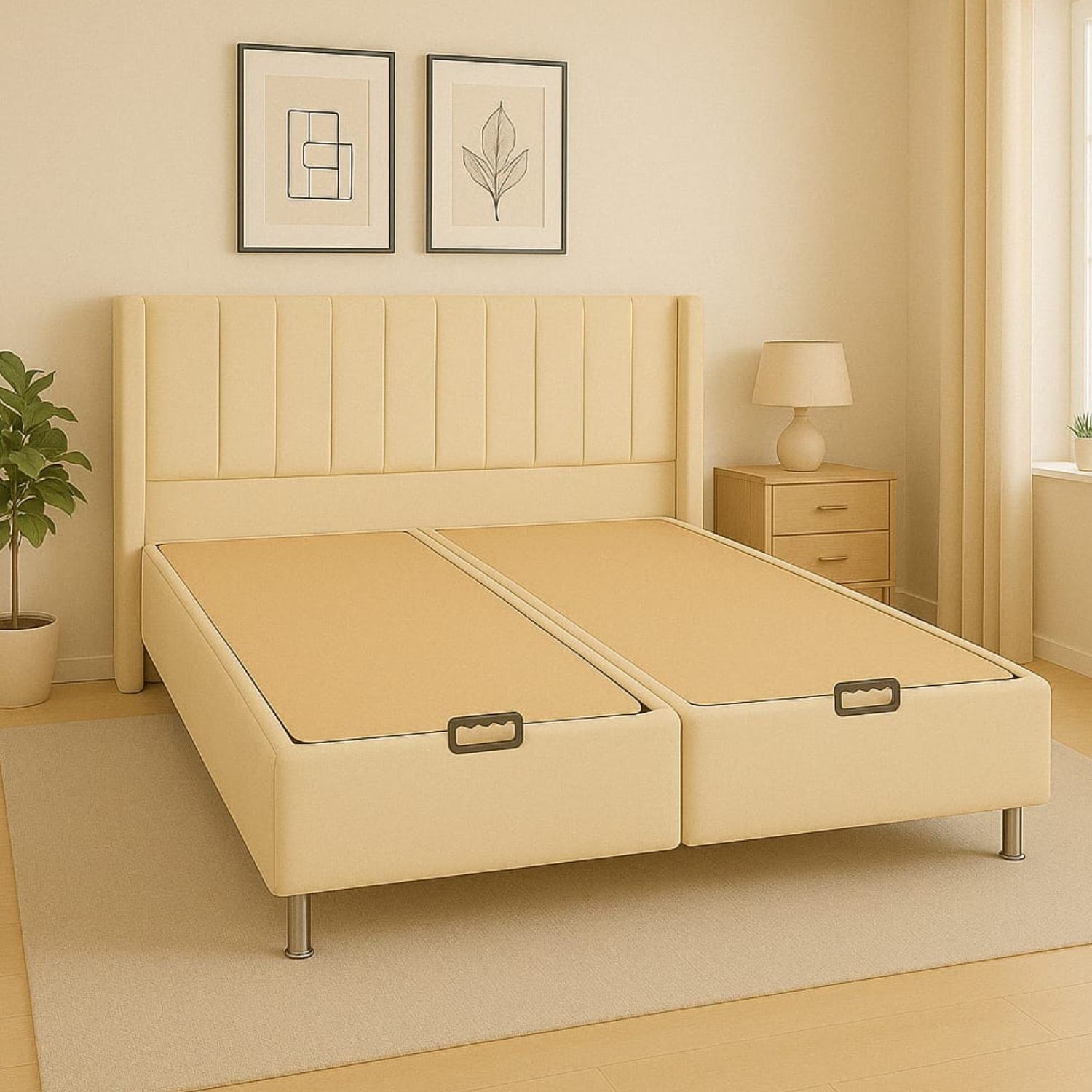 Lit avec Coffre de Rangement – Velours Gris ou Taupe 90x190 Cm