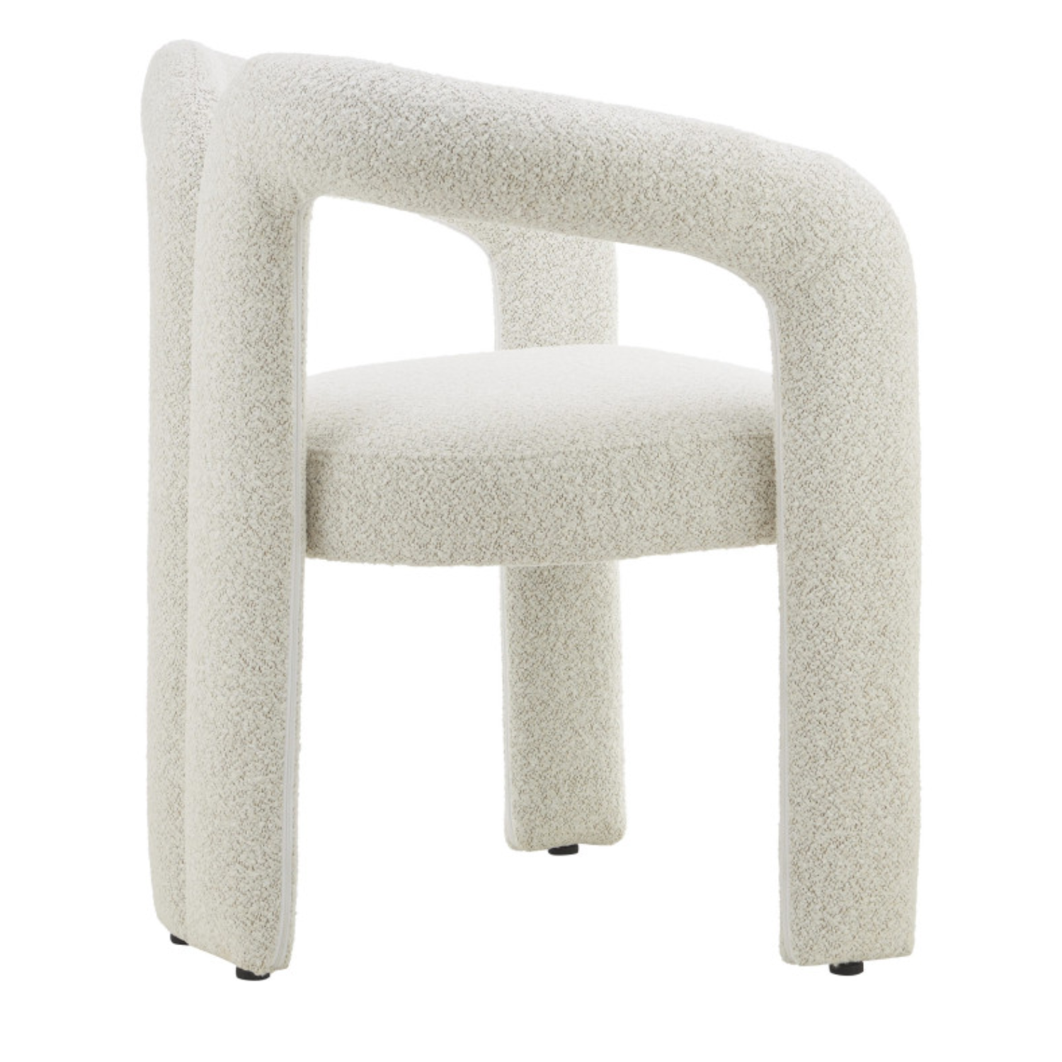 Chaise design – Assise et dossier en tissu bouclé, piétement acier (Blanc / Beige )