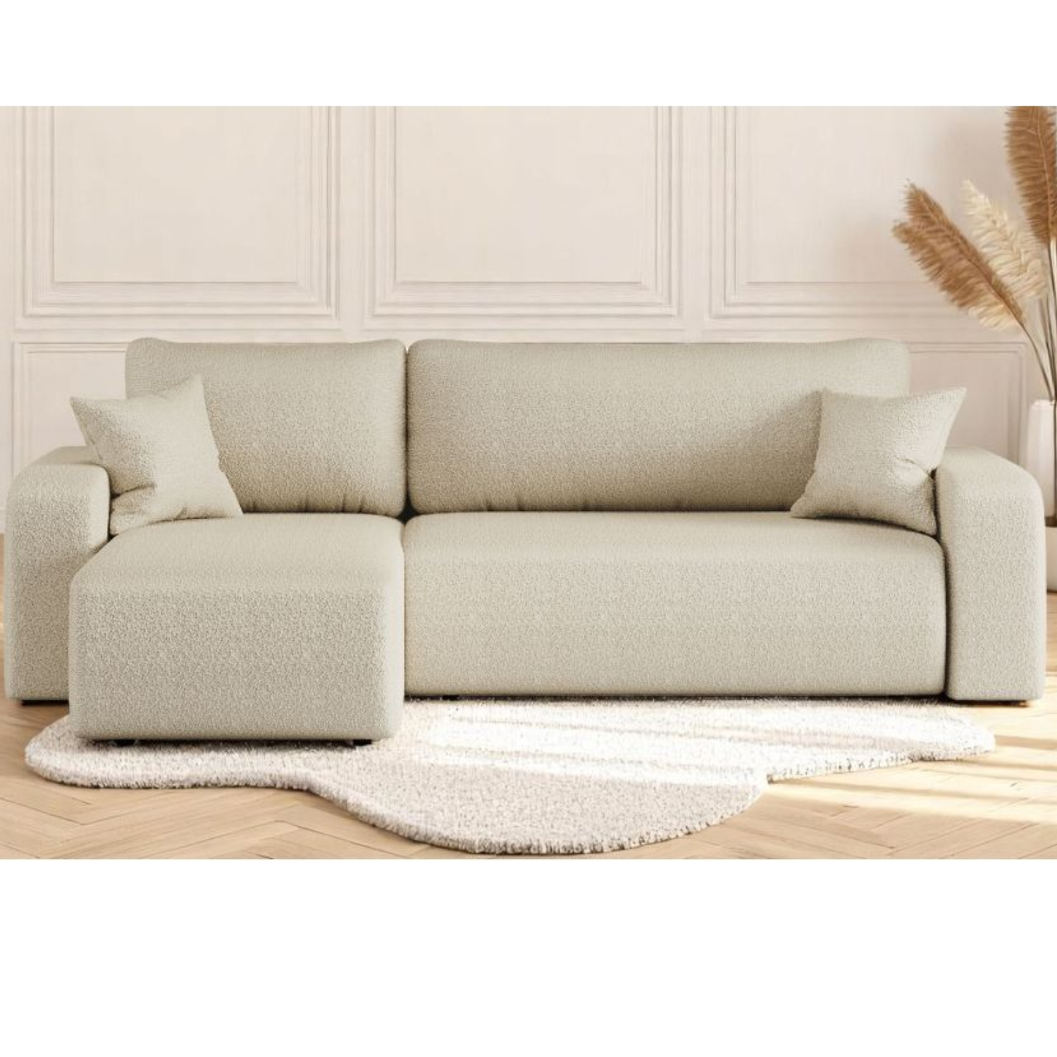 Canapé d'angle convertible et réversible 4 places en tissu bouclette