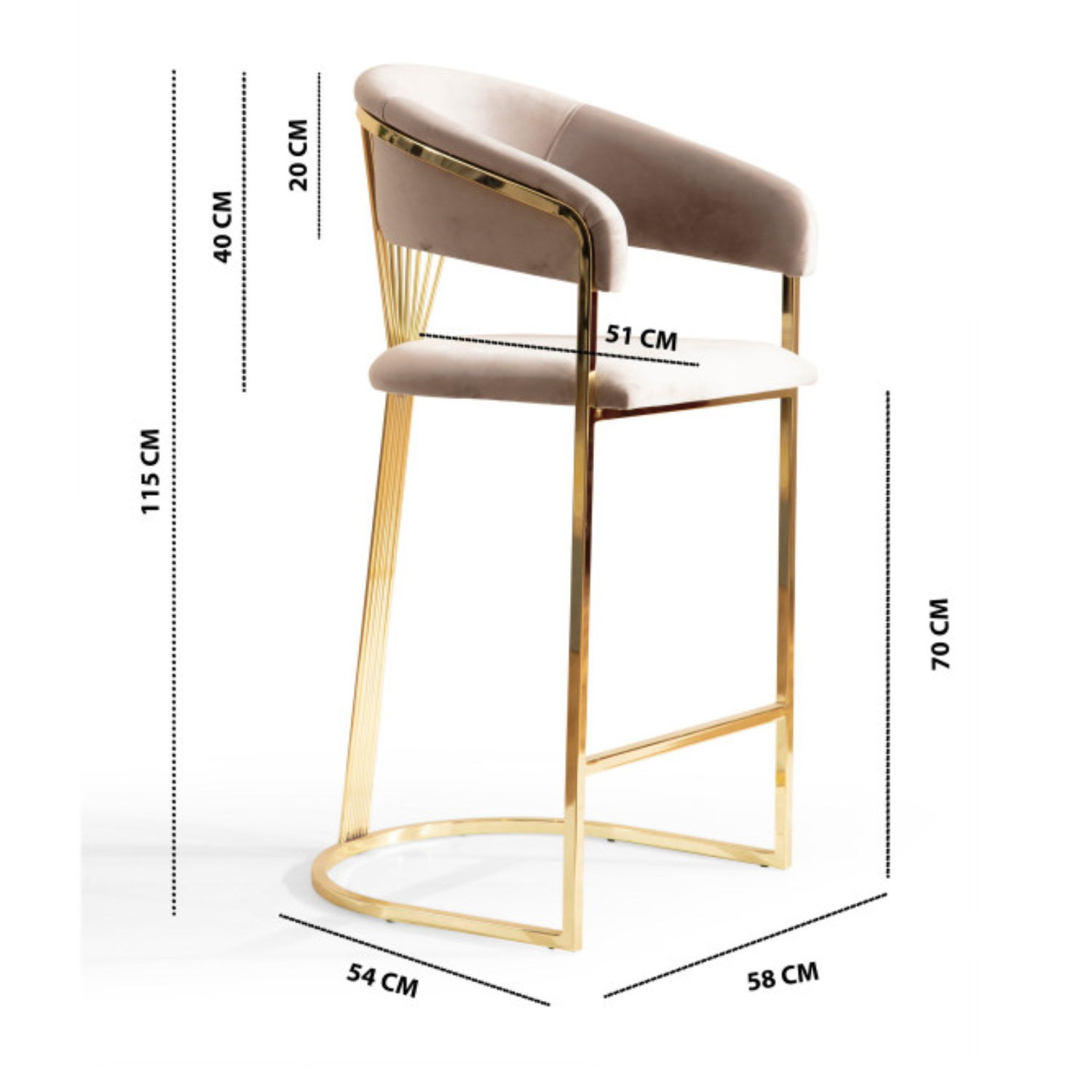 Tabouret de bar – Assise velours et piétement acier réglable