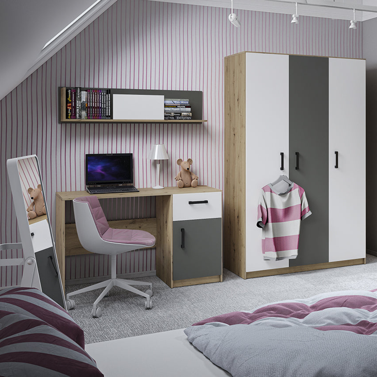 Bureau Moderne en MDF et Chêne avec Design Épuré - Idéal pour Espaces de Travail Contemporains