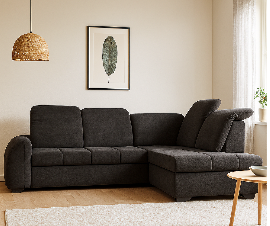 Canapé d’angle convertible en velours avec lit intégré et appui-têtes réglables angle droit