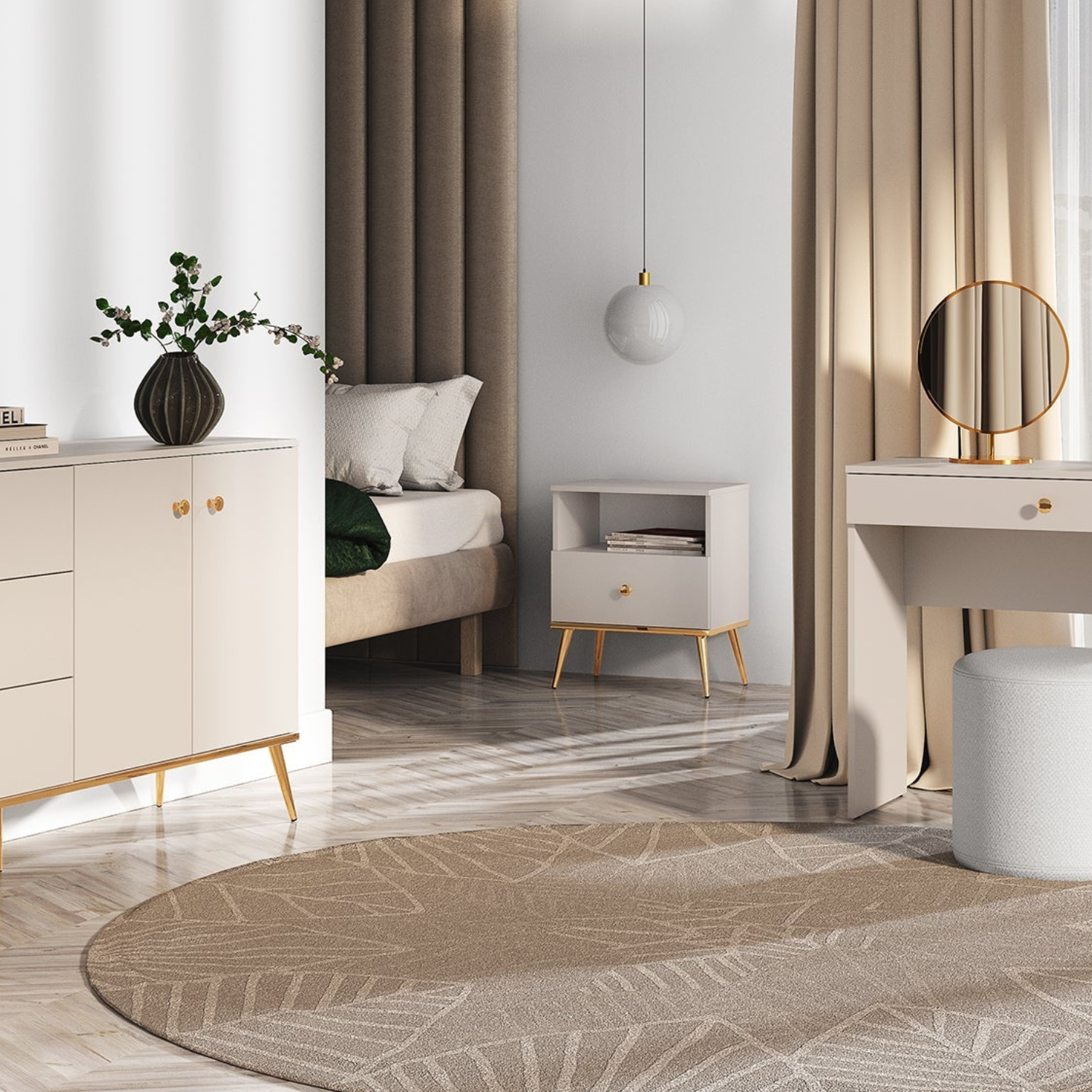 Table de Chevet - Design Cachemire avec Tiroir Spacieux et Pieds Dorés