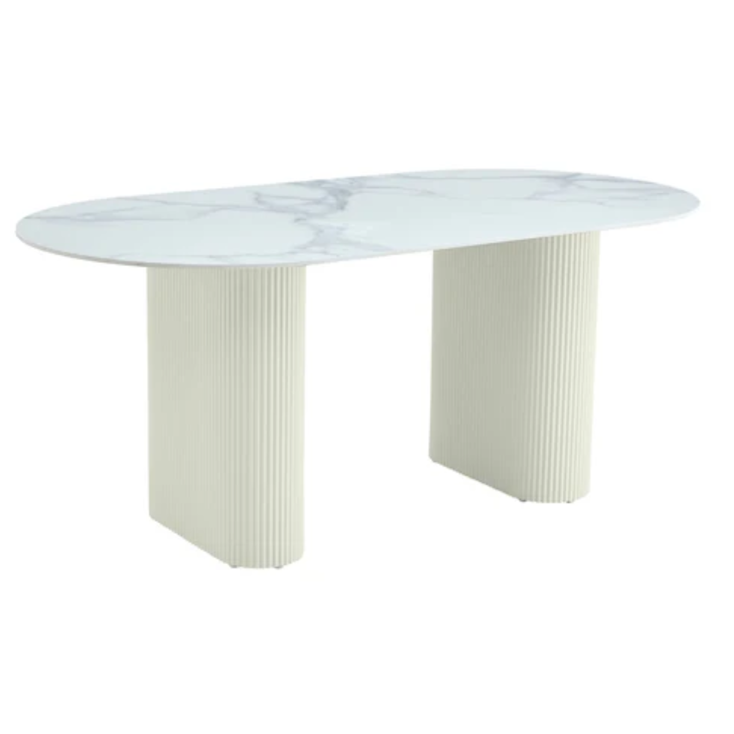 Table à manger – Design pierre naturelle – Plateau céramique marbre ou travertin – Pied effet travertin ou beige – 160 ou 180 cm