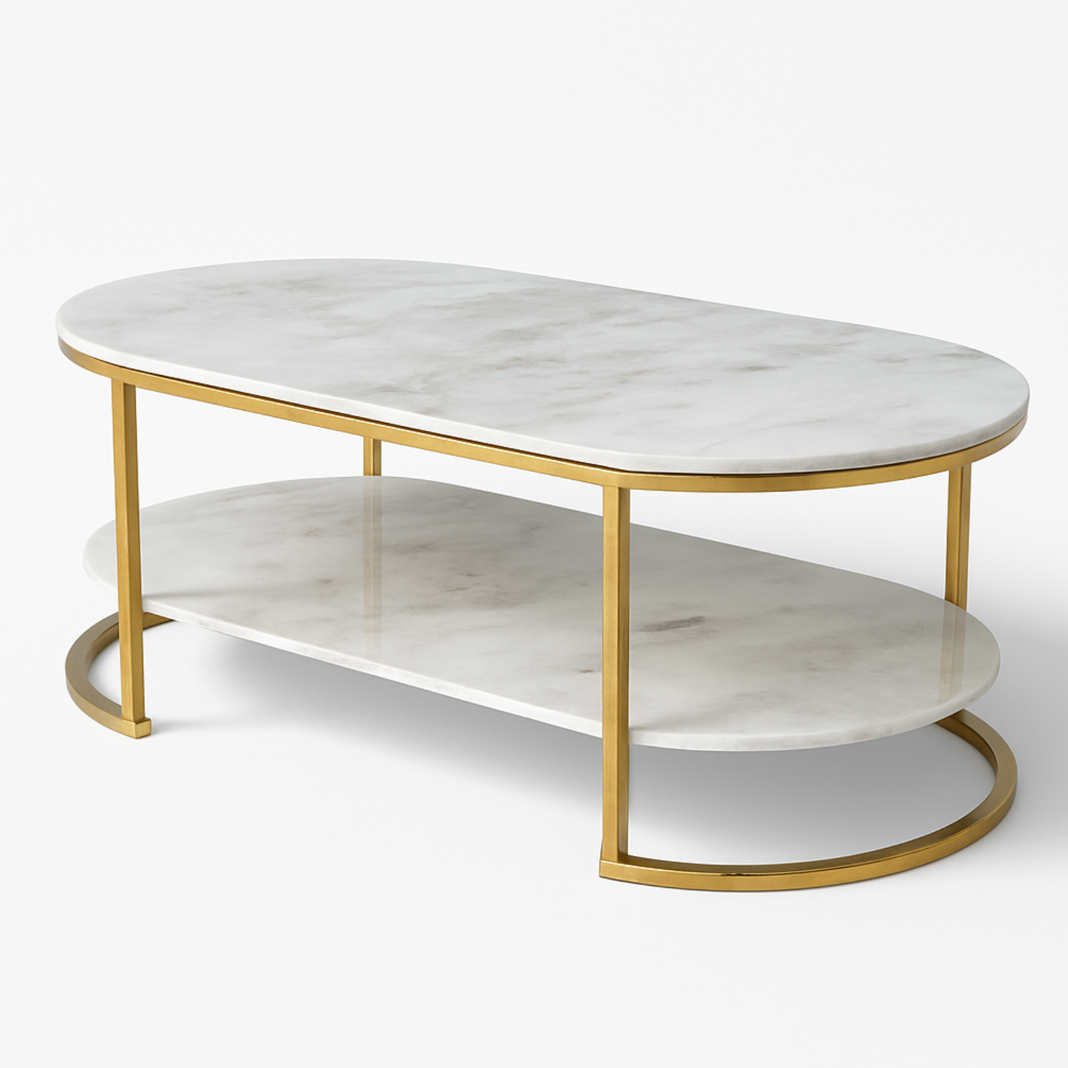 Table basse plateau verre marbré blanc et Piètement Inoxydable