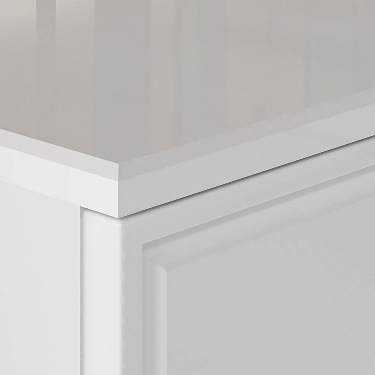 Meuble TV en Bois Blanc Laqué Brillant avec pieds dorés
