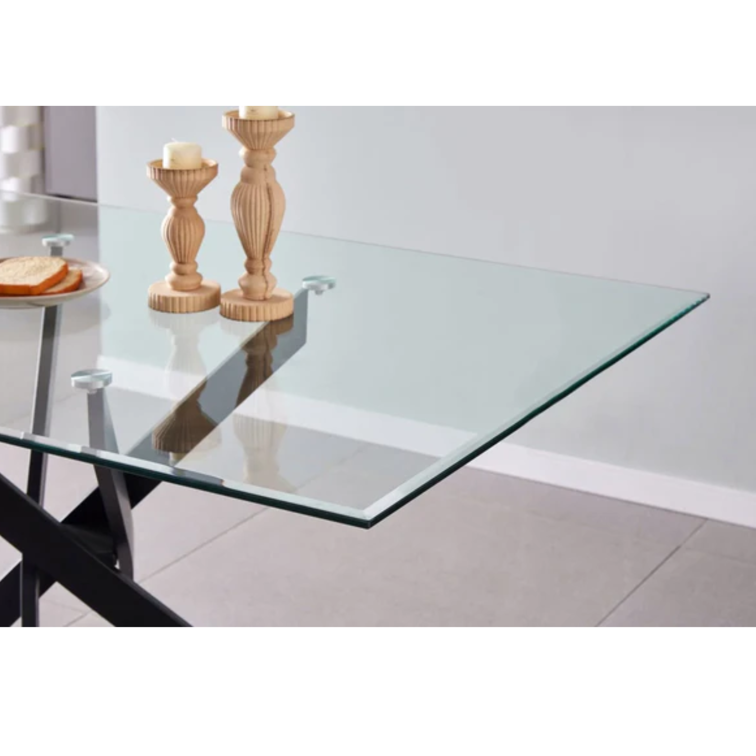 Table à Manger ALIA rectangulaire plateau en verre trempé et Pieds couleur noir