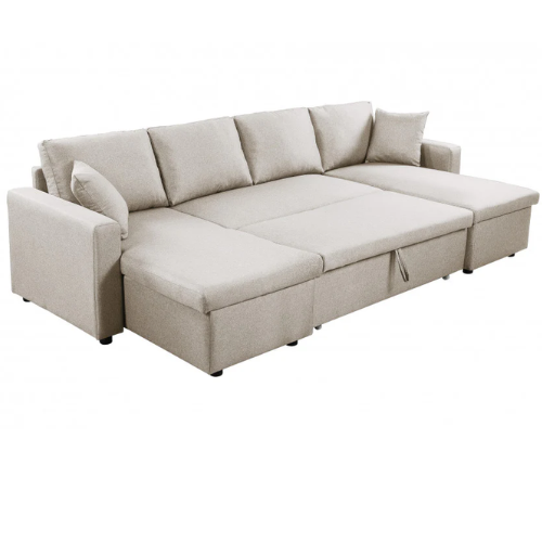 Canapé U panoramique convertible avec 2 coffres en tissu
