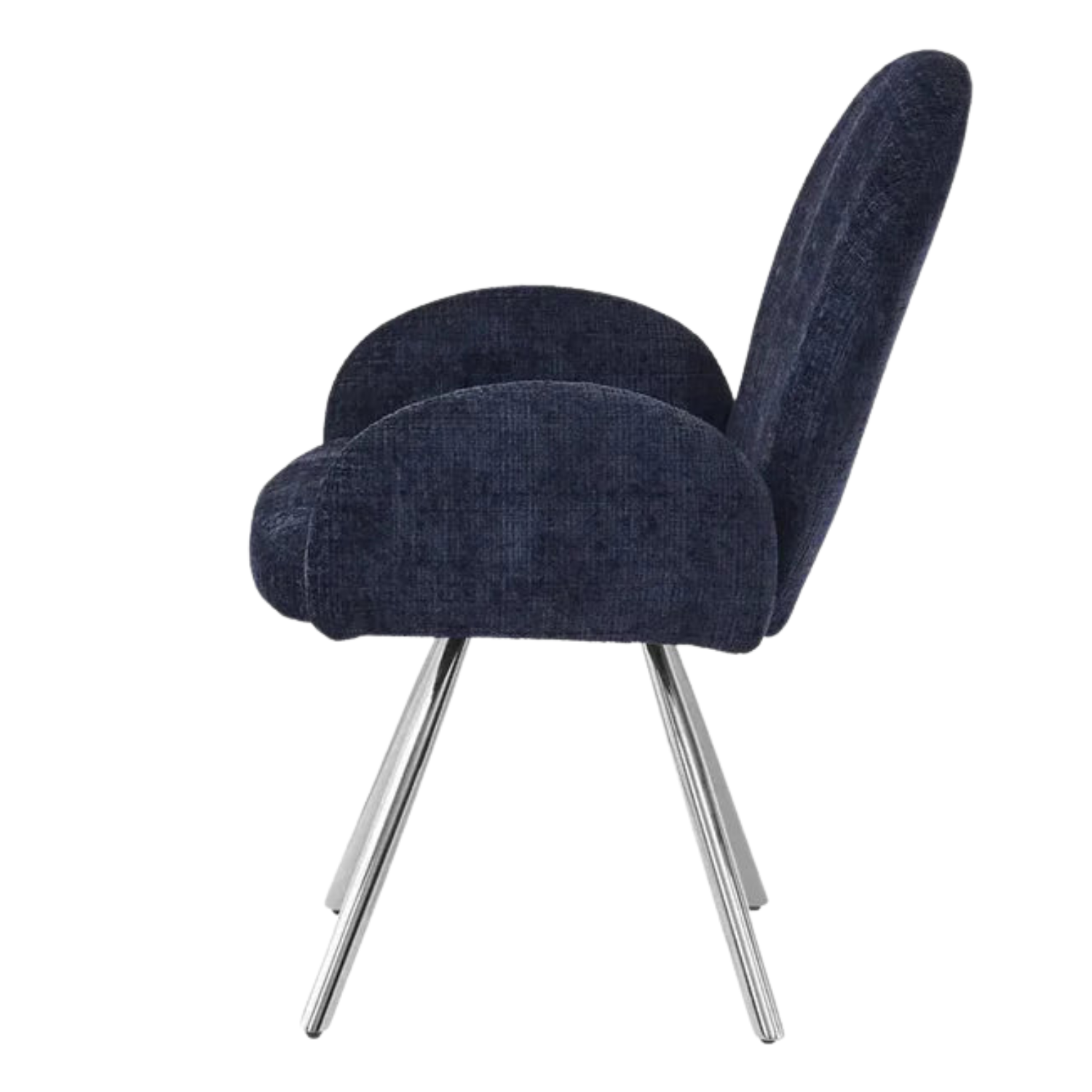 Chaise en tissu chenille avec dossier haut – Piètement en acier doré, argenté ou noir