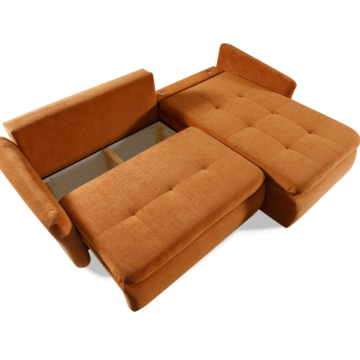 Canapé d’angle convertible 246 cm – Tissu matelassé cannelle – Universel (droite/gauche)