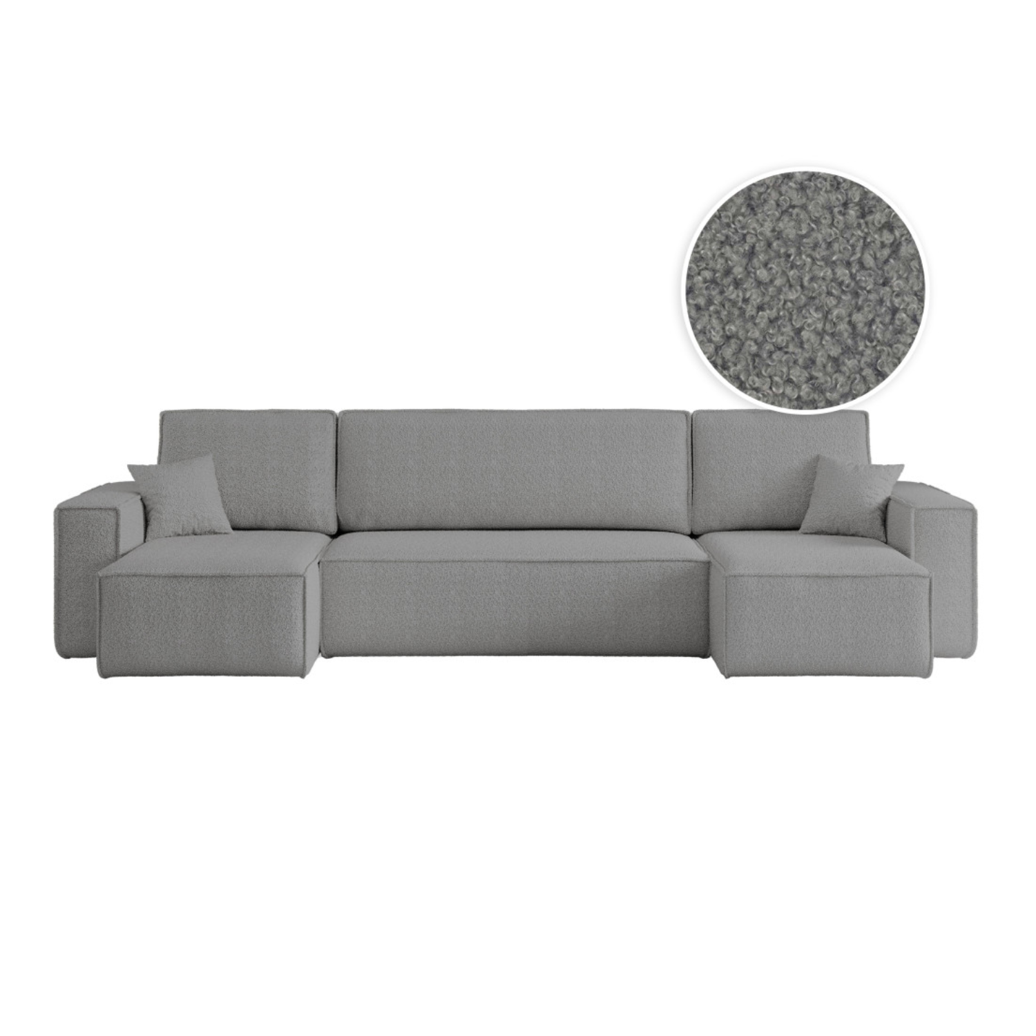 Canapé d'angle panoramique convertible 6 places en tissu bouclette