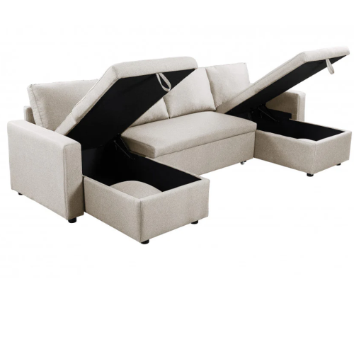 Canapé U panoramique convertible avec 2 coffres en tissu