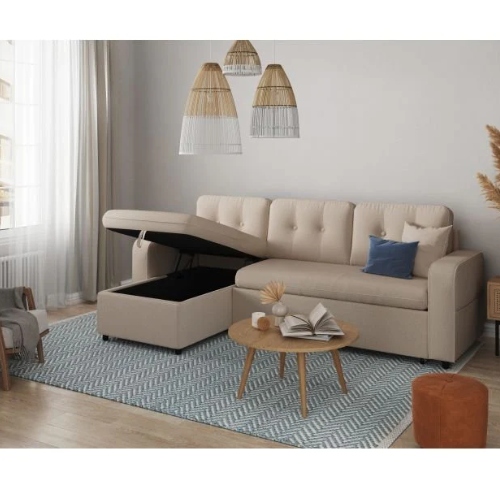 Canapé d'angle convertible réversible en tissu