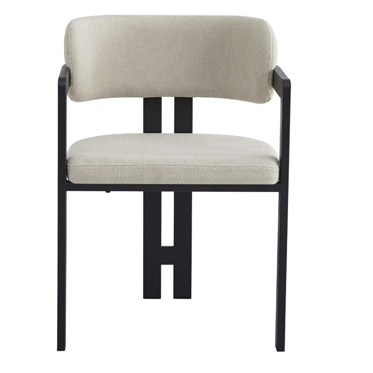 Chaise en  structure en métal noir avec assise en tweed latte confortable