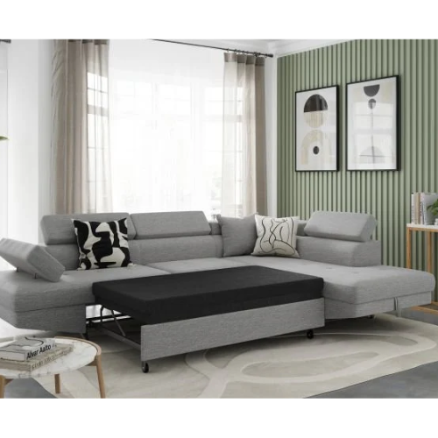 Canapé d'angle  convertible panoramique 5 places avec coffre – Confort, design et praticité au quotidien