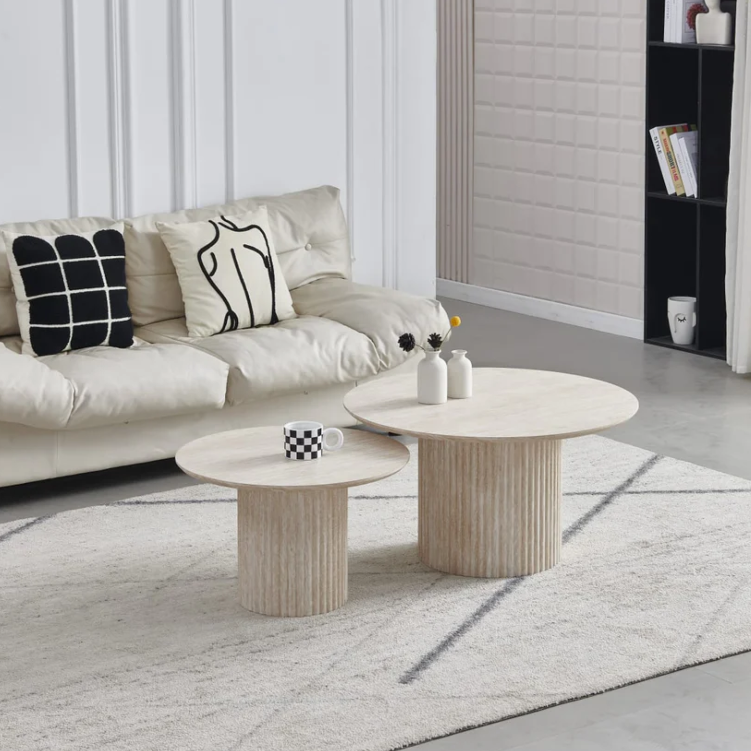 Table basse Plateau en Céramique et Piètement en Bois Laqué