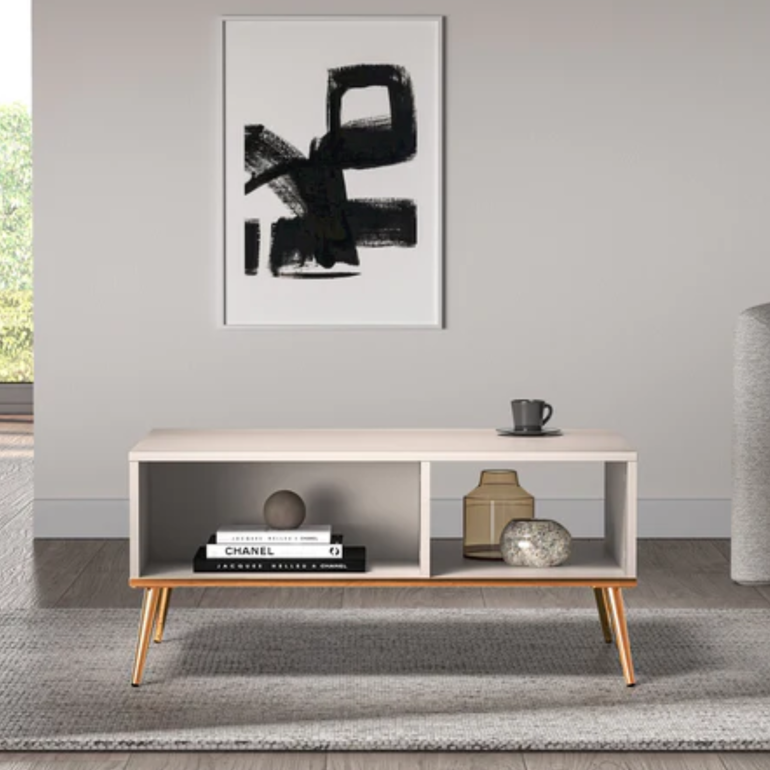 Table Basse  - Design Cachemire avec Pieds Dorés et Rangements Spacieux