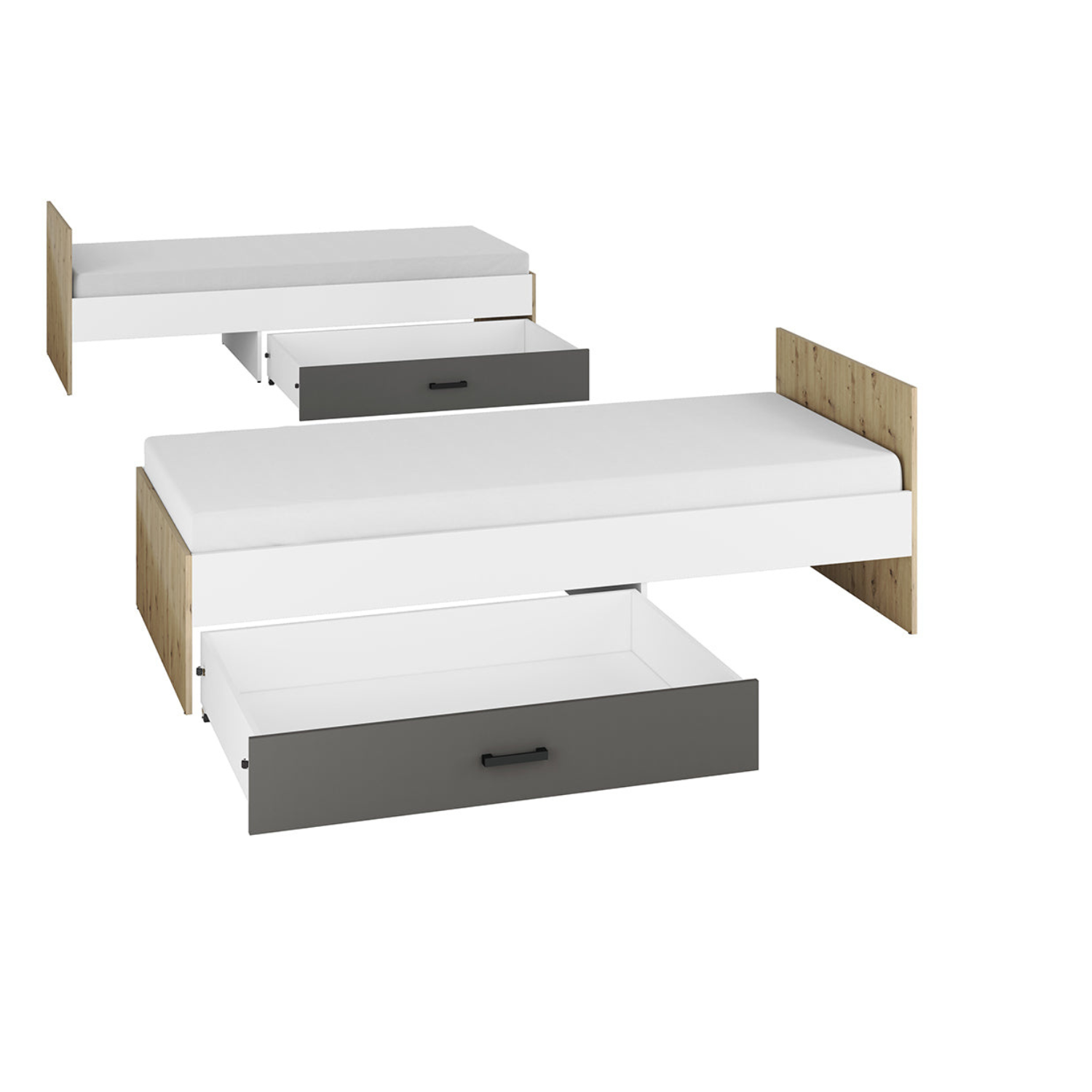 Lit Contemporain avec Structure en Bois et Métal - Confort et Élégance