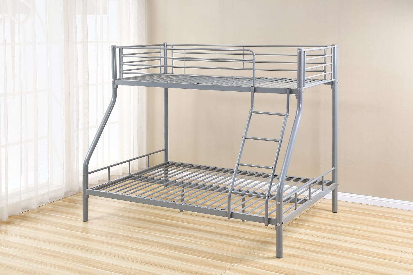 Lit superposé – Revêtement et sommier en acier – Gris – 90x190 + 140x190 cm - Decora Home