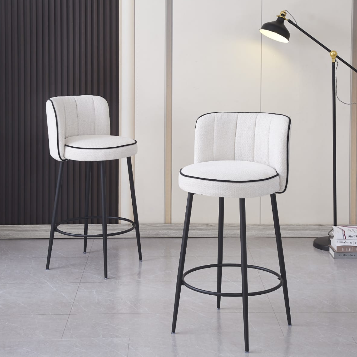 Tabouret de bar en velours – Pied métal noir – Assise confortable– H99 cm