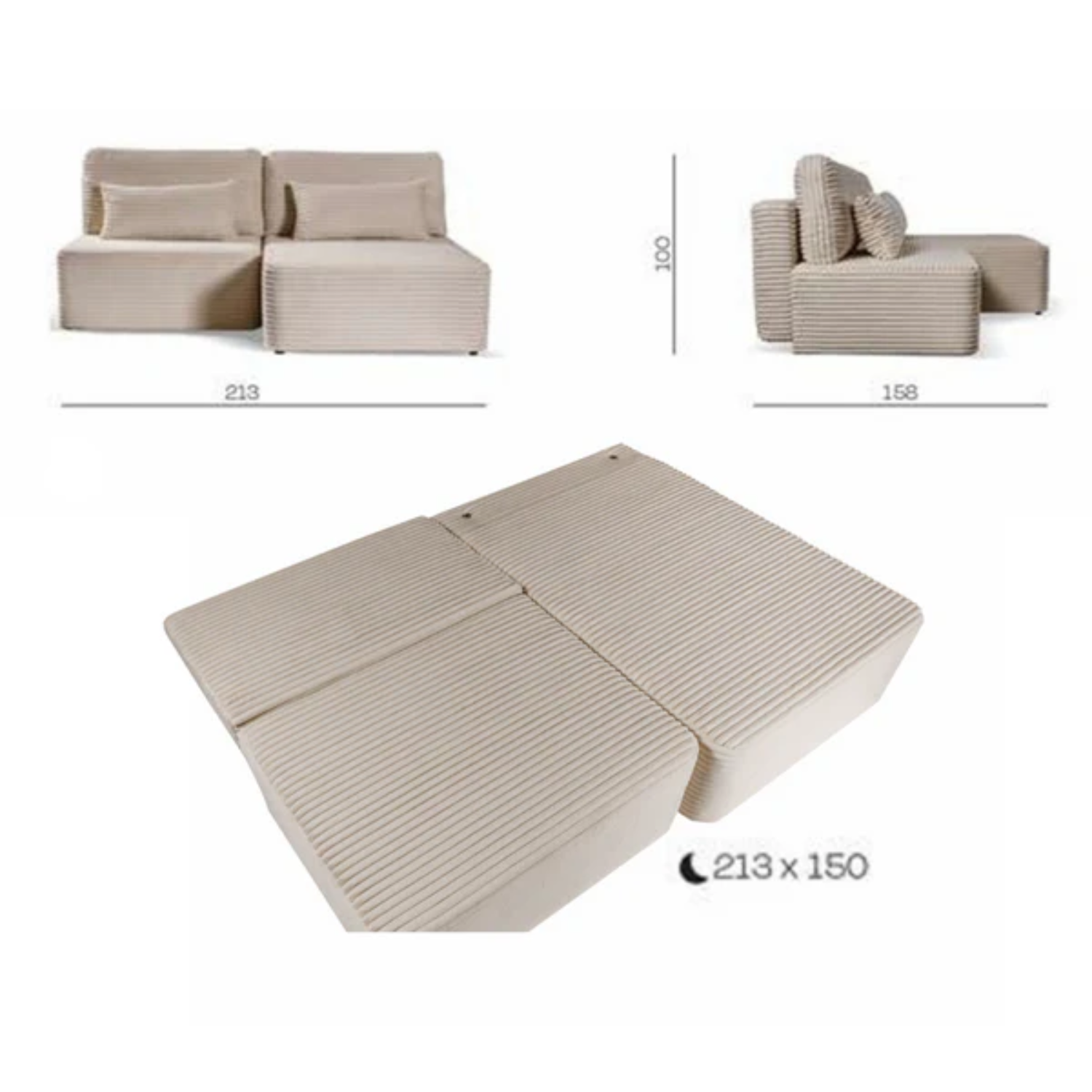 Canapé d’Angle Convertible – 213 x 158 cm avec Coffre de Rangement