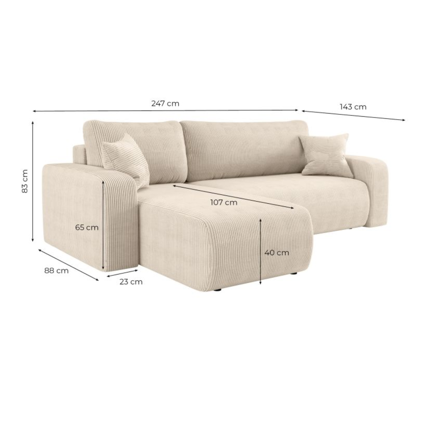 Canapé d'angle convertible et réversible 4 places en tissu bouclette