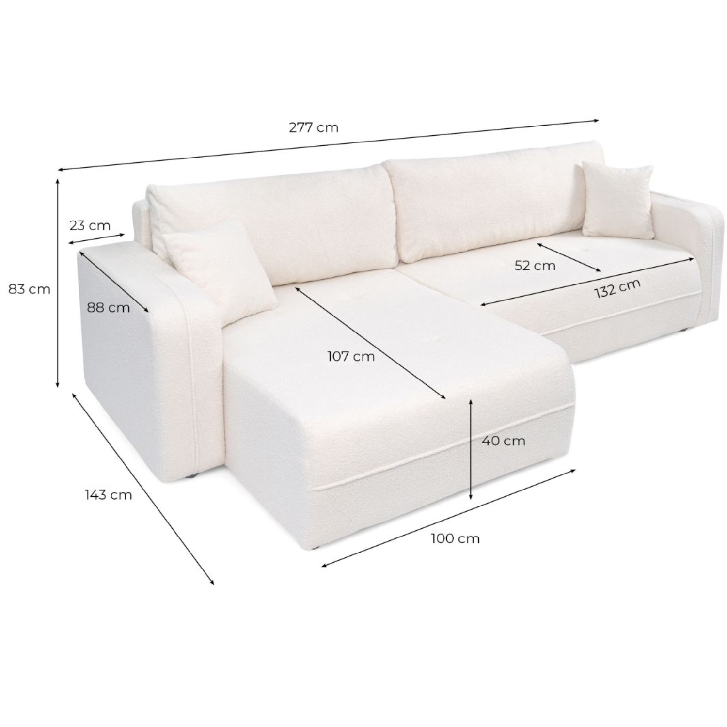 Canapé d'angle max réversible et convertible 5 places en tissu bouclettes