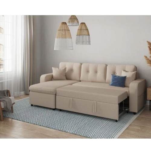 Canapé d'angle convertible réversible en tissu