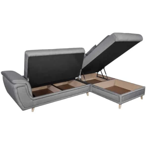 Canapé d'angle fixe convertible en tissu et pieds bois