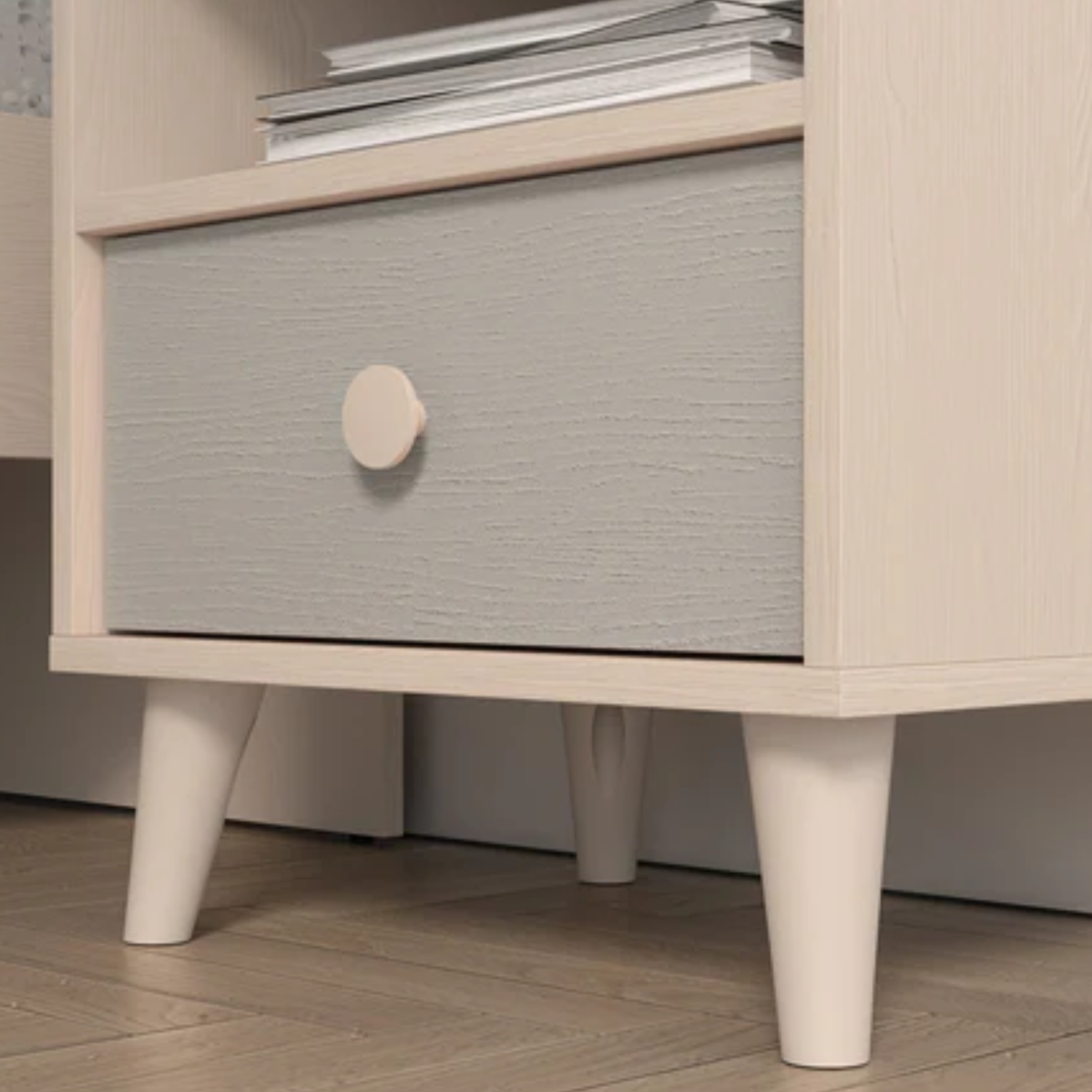 Table de chevet pour enfant en rose millénaire et sable du désert, avec bordure en ABS résistante aux chocs et à l'humidité