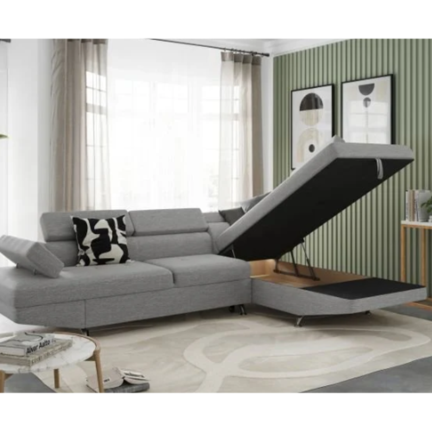 Canapé d'angle  convertible panoramique 5 places avec coffre – Confort, design et praticité au quotidien