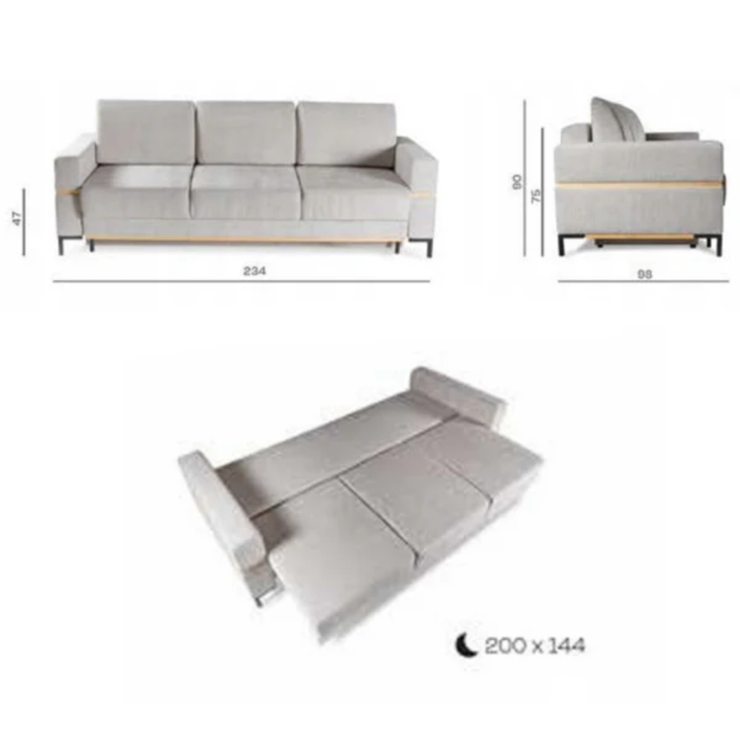 Canapé convertible 234 cm avec fonction couchage, coffre dépliage automatique DL – confort et gain de place