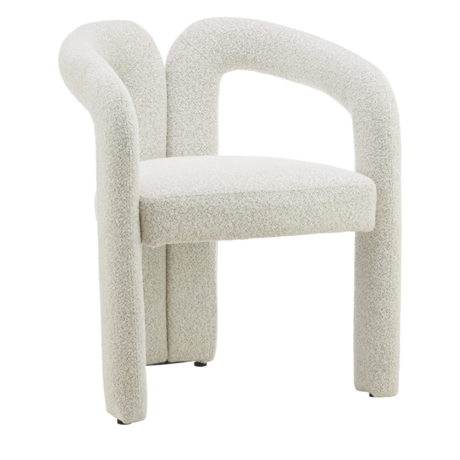 Chaise design – Assise et dossier en tissu bouclé, piétement acier (Blanc / Beige )