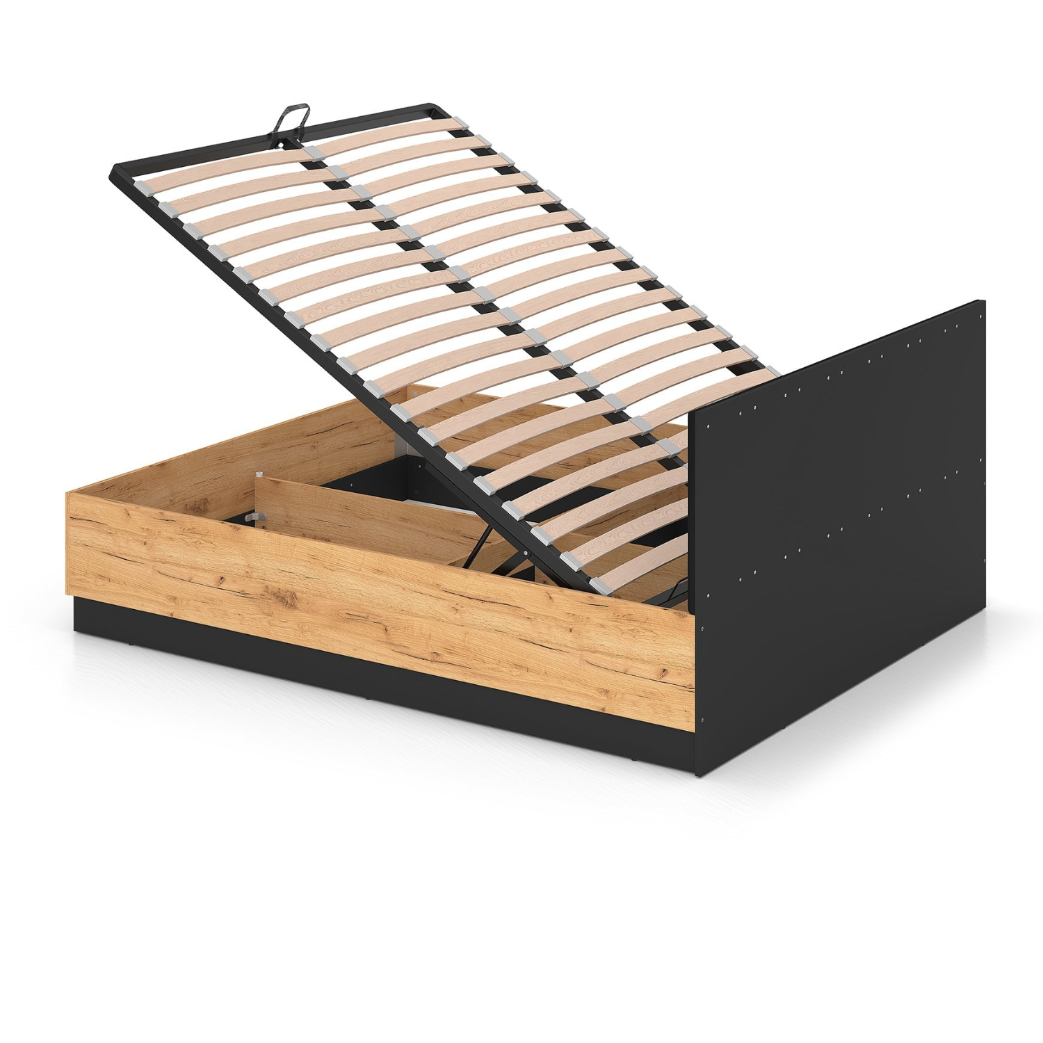 Lit en Chêne Craft Or + Noir avec Appuie-tête en Velours Noir – Design Élégant et Résistant