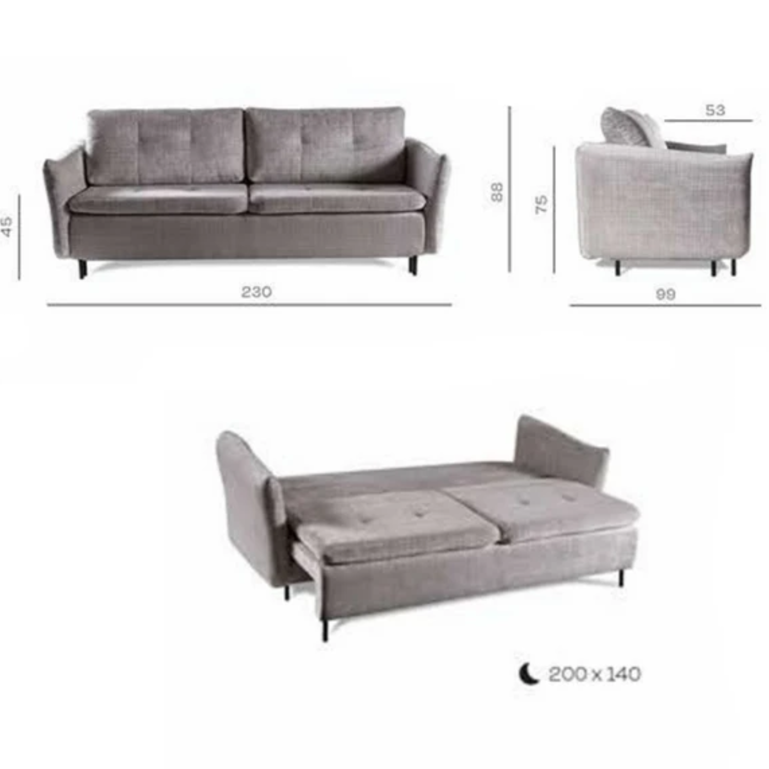 Canapé-lit 230 cm avec fonction couchage DL et coffre – confort durable et design classique