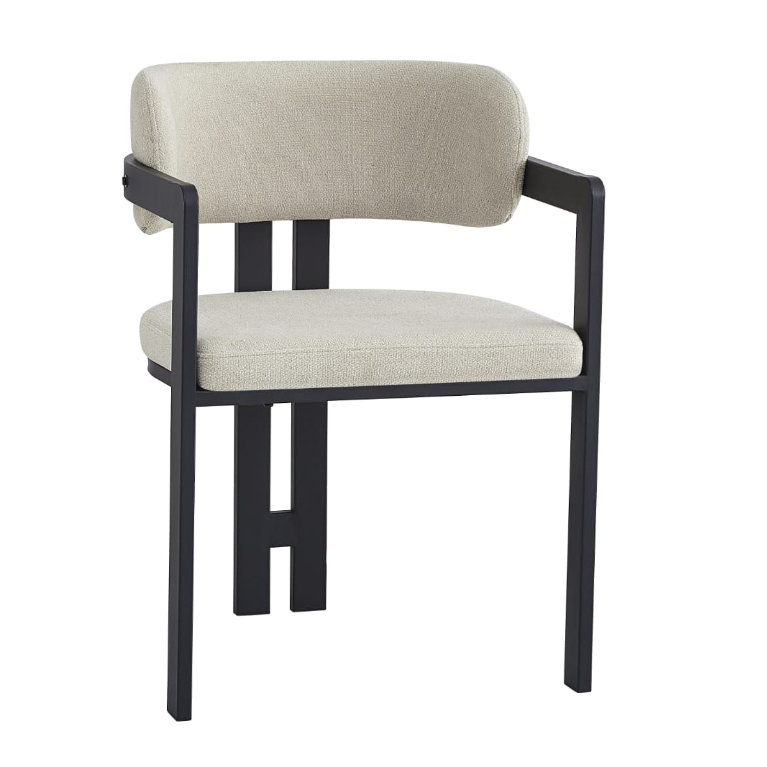 Chaise en  structure en métal noir avec assise en tweed latte confortable