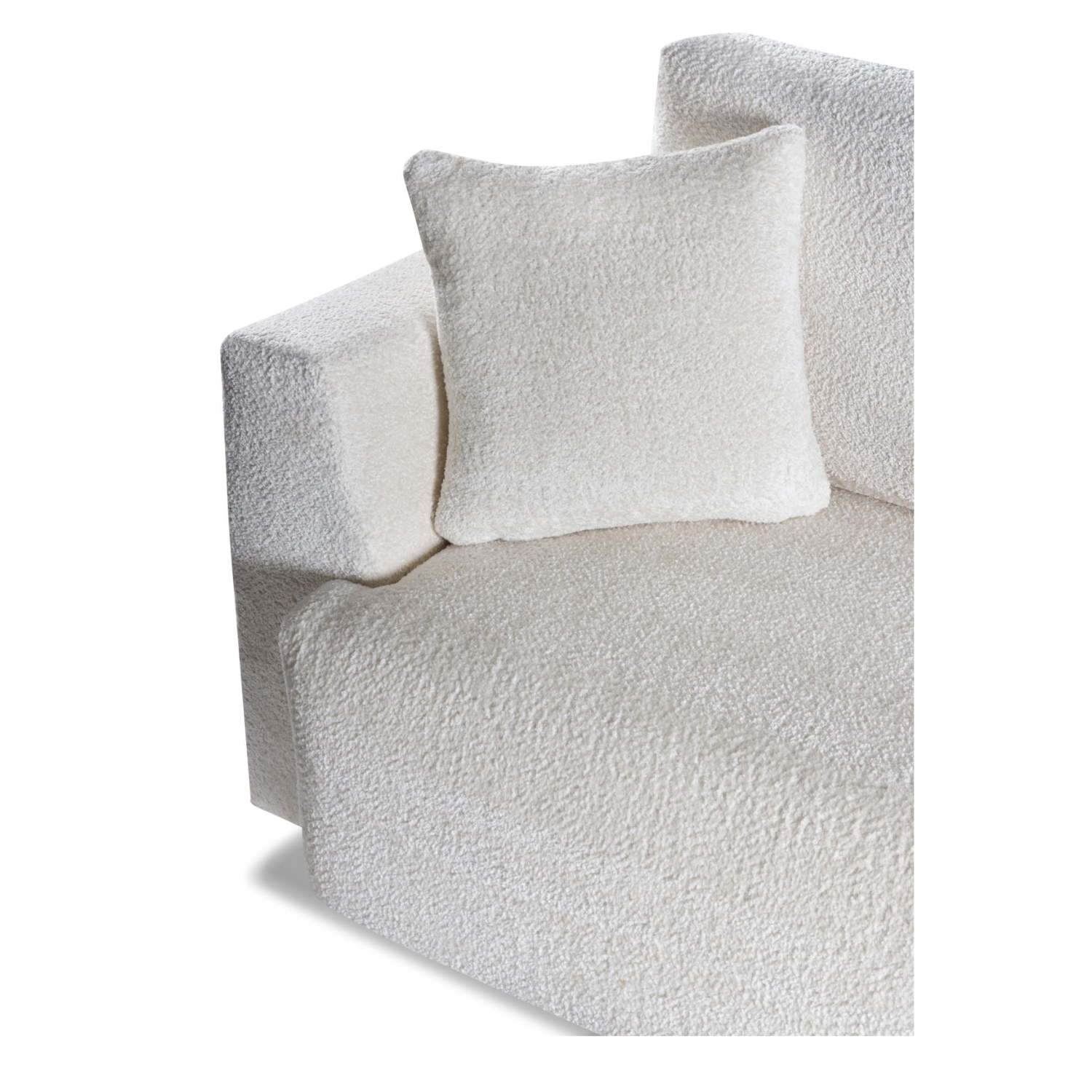 Canapé convertible avec coffre, coussins amovibles et revêtement en tissu bouclé