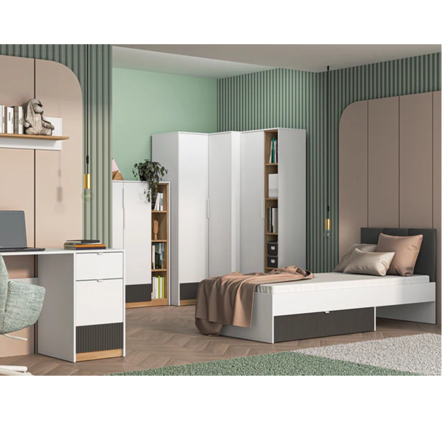 Lit Moderne avec Finition Graphite Mat & Blanc – 90x207 cm