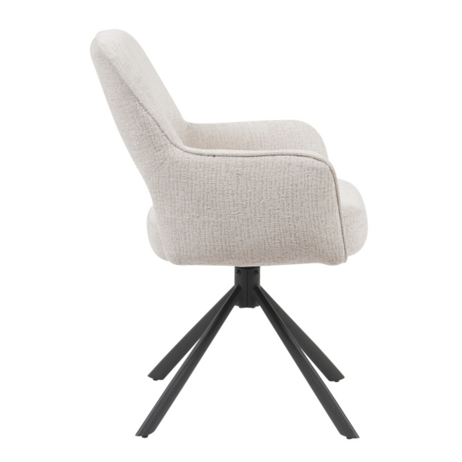 Chaise pivotante 360° – Tissu bouclé avec ressorts ensachés & piètement acier noir (Beige ou Taupe)