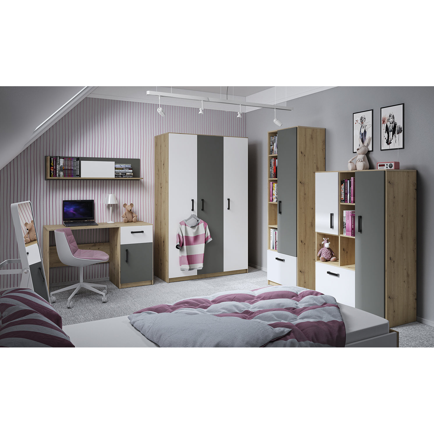 Bureau Moderne en MDF et Chêne avec Design Épuré - Idéal pour Espaces de Travail Contemporains