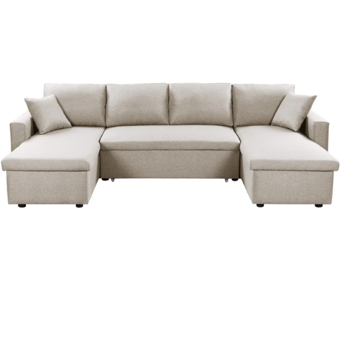 Canapé U panoramique convertible avec 2 coffres en tissu