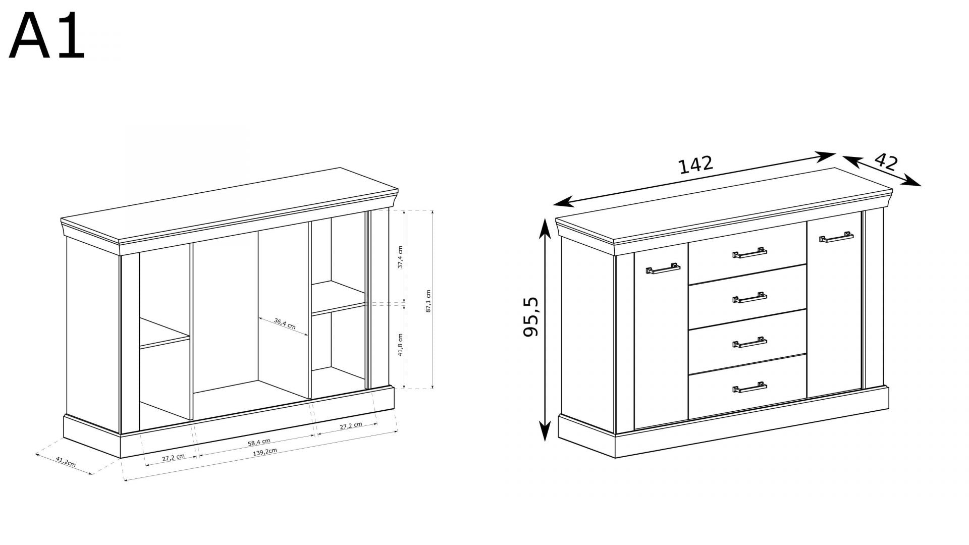 Commode, Buffet avec deux armoires et étagère - Decora Home